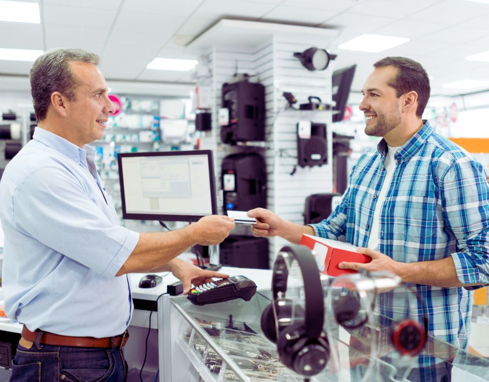 customer paying for electronics at an electronics store